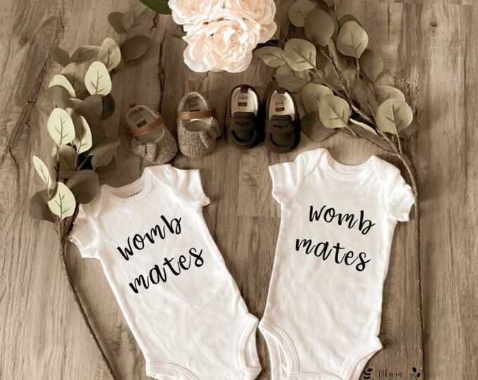 TWIN ONESIES ® ; Womb Mates ; Custom Onesie® ; Personalized Onesie ; Baby shower gift ; Baby bodysuit ; twin baby shower ; twin outfits