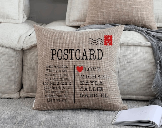 PERSONALIZED pillow cover 18x18 ; valentines post card pillow cover ; custom pillow cover ; grandparent gift