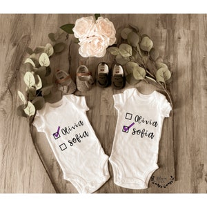 TWIN ONESIES ® ; name check ; Custom Onesie® ; Personalized Onesie ; Baby shower gift ; Baby bodysuit ; twin baby shower