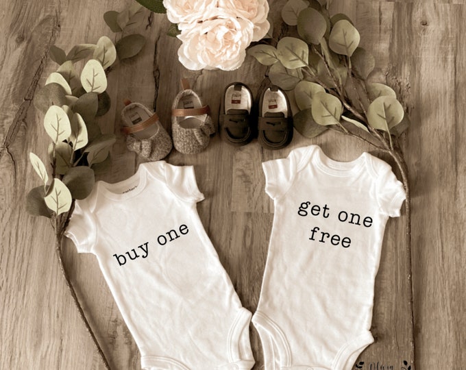 TWIN ONESIES ® ; BUY one get one free ; Custom Onesie® ; Personalized Onesie ; Baby shower gift ; Baby bodysuit ; twin baby shower