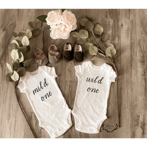 TWIN ONESIES ® ; Mild One and Wild One ; Custom Onesie® ; Personalized Onesie ; Baby shower gift ; Baby bodysuit ; twin baby shower ; Twins