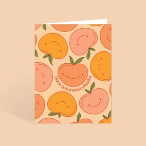Je t'aime carte de voeux avec enveloppe | Blanc à l'intérieur | Pêche souriante mignonne | Anniversaire romantique, carte d'anniversaire