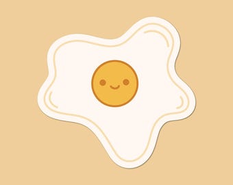 Cute Egg Sticker | Durable Matte Waterproof Sticker | Fried Egg Sticker Laptop Decor | Happy Smiling Illustration | Bundle & Save