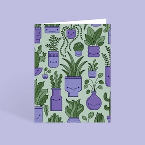 de correspondance avec enveloppe et plantes en pot | Blanc à l'intérieur | Plantes souriantes mignonnes Illustration | Carte d'anniversaire, anniversaire, fête des mères