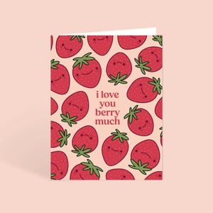Je t'aime beaucoup de baies avec enveloppe | Blanc à l'intérieur | Fraise souriante mignonne | Carte d'anniversaire, anniversaire, fête des pères