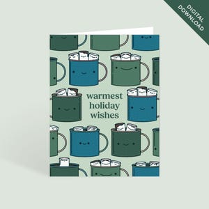 Warmste vakantiewensen afdrukbare kerstkaart | Schattige kerstkaart met warme chocolademelk | Afdrukbare kerstkaart | Directe digitale download