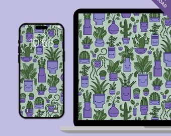 Plants Digital Wallpaper | Mobile & Desktop Wallpapers for Phone, Laptop, Computer, Tablet | Background Lockscreen | Cute Illustration