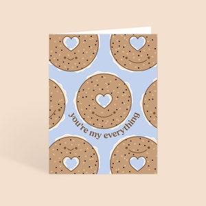 Vous êtes tout pour moi, carte de voeux avec enveloppe | Blanc à l'intérieur | Illustration de bagel souriant mignon | Anniversaire, Romantique, Carte d'anniversaire