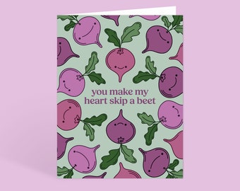 You Make My Heart Skip a Beet Greeting Card with Envelope | Blank Inside | Cute Smiling Vegetable | Anniversary, Birthday, Valentines Day