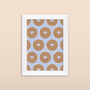 Bagel Art Print 5x7" or 8x10" | Cute Smiling Bagel Illustration Pattern | Wall Art, Office Decor, Kitchen Decor, Home Decor