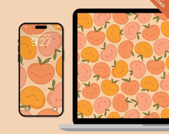 Peaches Digital Wallpaper | Mobile & Desktop Wallpapers for Phone, Laptop, Computer, Tablet | Background Lockscreen | Cute Illustration