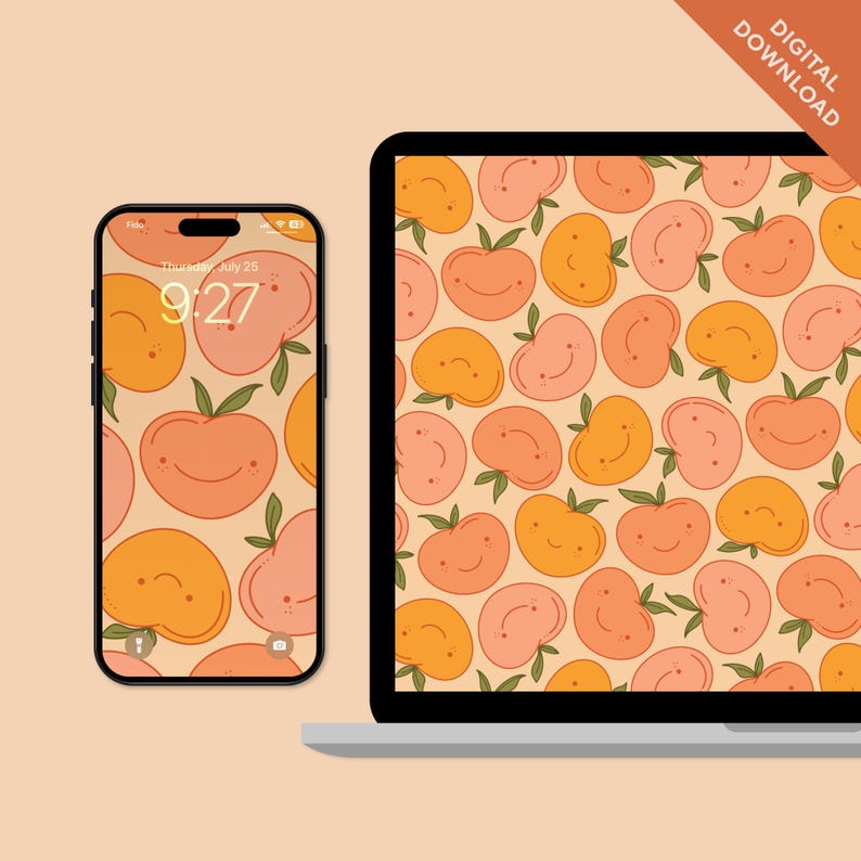 Peach Computer Peaches Digital Wallpaper | Mobile & Desktop Wallpapers for Phone ...