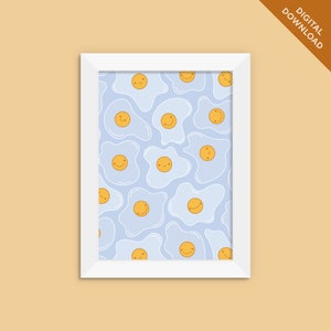 Eggs Printable Wall Art Print | Sunny Side Up Eggs Illustration | Cute Printable Art Print | Colourful Wall Art Print Digital Download