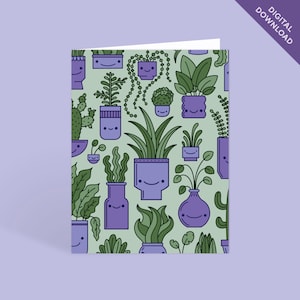 imprimable de pendaison de crémaillère de <br> Profitez-en ! carte de correspondance vierge mignonne de plantes en pot | Carte de voeux imprimable en téléchargement numérique immédiat