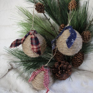 4 ornements rustiques de jute de paquet, décorations d’arbre de Noël, ferme, ornement de ficelle, normal, beige, ornement primitif