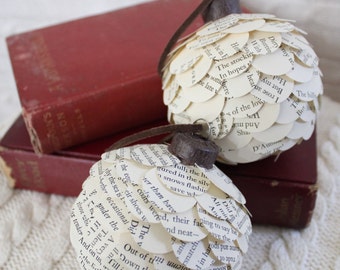 Vintage Book Christmas Ornament, gift, Book lover ornament, book page decoration, rustic, ornament exchange, handmade