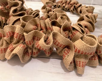 Burlap garland, burlap with red or black tree garland, thanksgiving, farmhouse tree, mantle decor, Christmas, Valentine’s, fall, Halloween