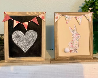 Reversible Valentine's Day/Easter Sign, Rustic Tiered Tray Decor