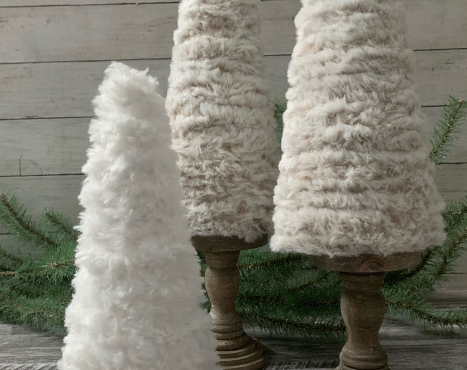 Faux Fur Trees, White Tree, Beige Tree, Cone Tree, Winter Décor