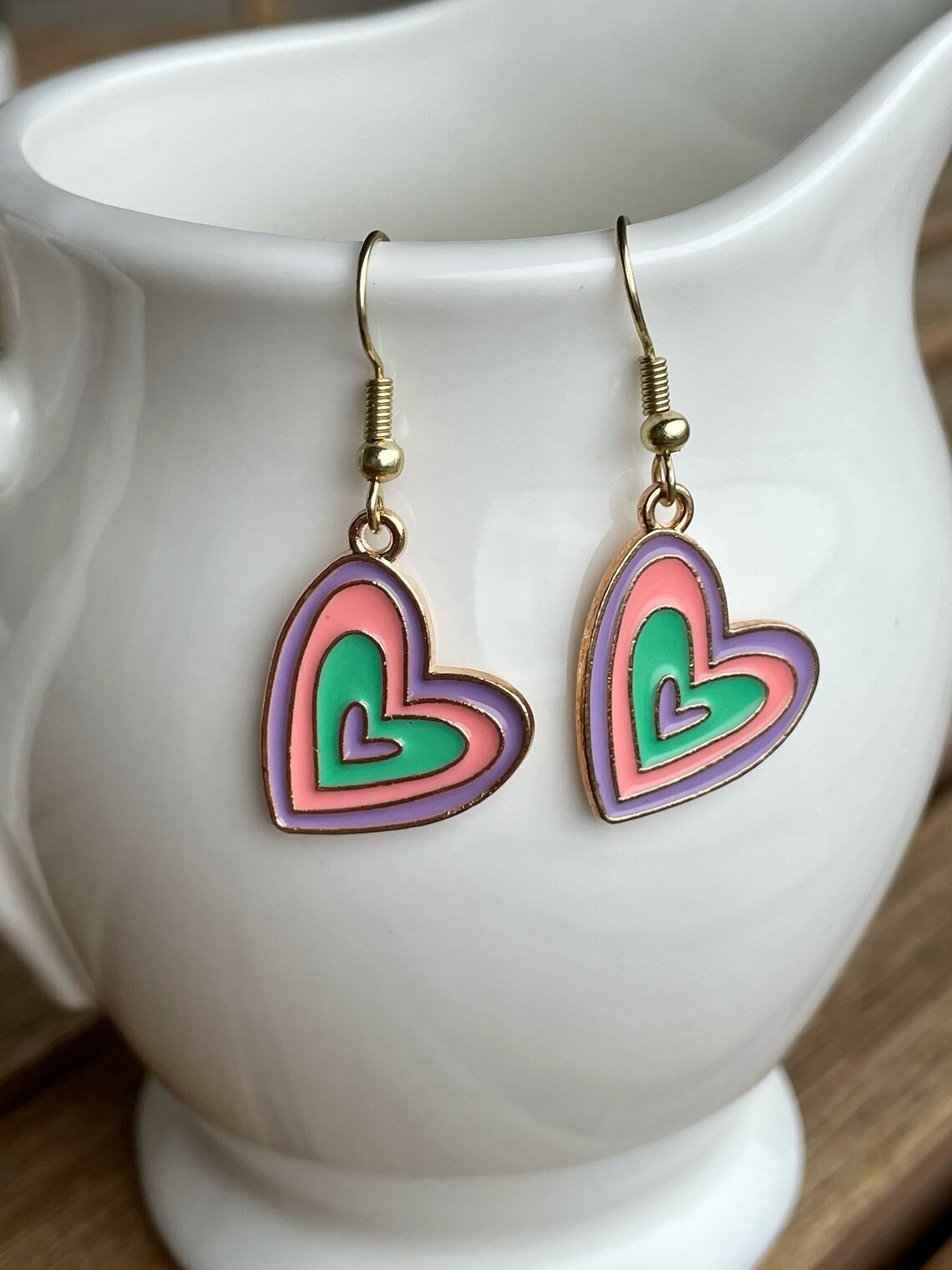 Pastel Heart Earrings Cute Enamel Aesthetic Dangle Earrings Etsy