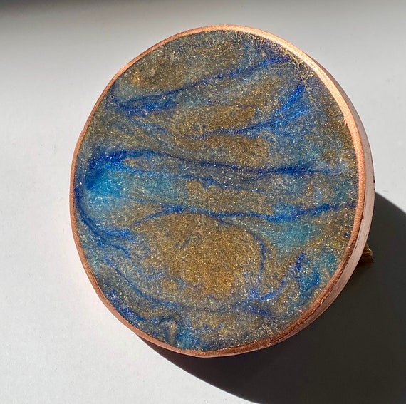 Handmade Round Unique Epoxy Resin Coaster Sets Functional Art Gold gilded Fluid Art