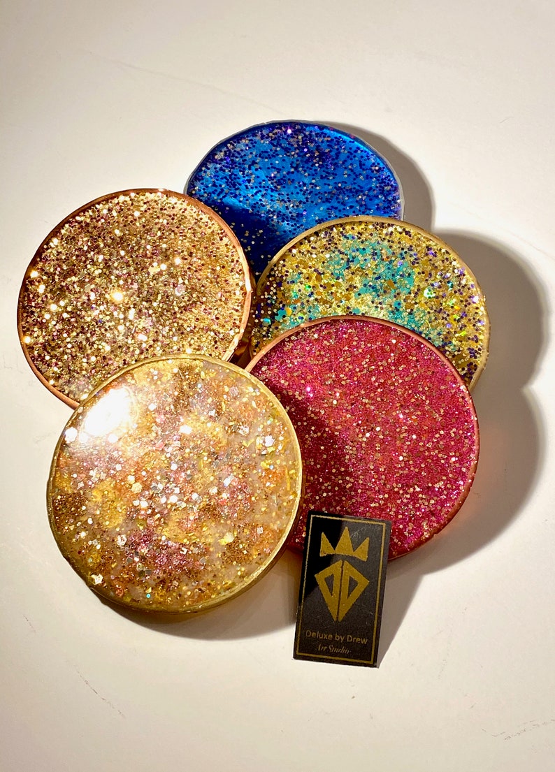 Handmade Round Unique Epoxy Resin Coaster Sets Functional Art Gold gilded Fluid Art