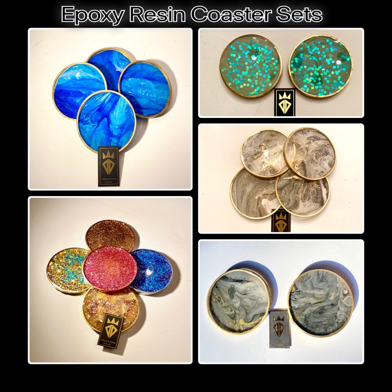Handmade Round Unique Epoxy Resin Coaster Sets Functional Art Gold gilded Fluid Art