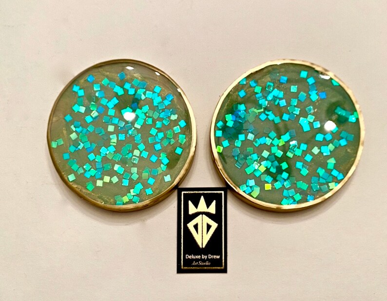 Handmade Round Unique Epoxy Resin Coaster Sets Functional Art Gold gilded Fluid Art