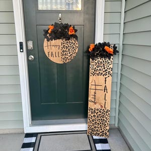 Fall Leaner Fall Front Porch Leaner, Fall Decor, Cheetah Door Hanger, Fall Welcome ...