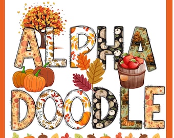 Fall Doodle letters with Clip Art PNG Files, Doodle Alpha Bundle, Make your own Name, Fall Alphabet Doodle Set  with Clipart PNG