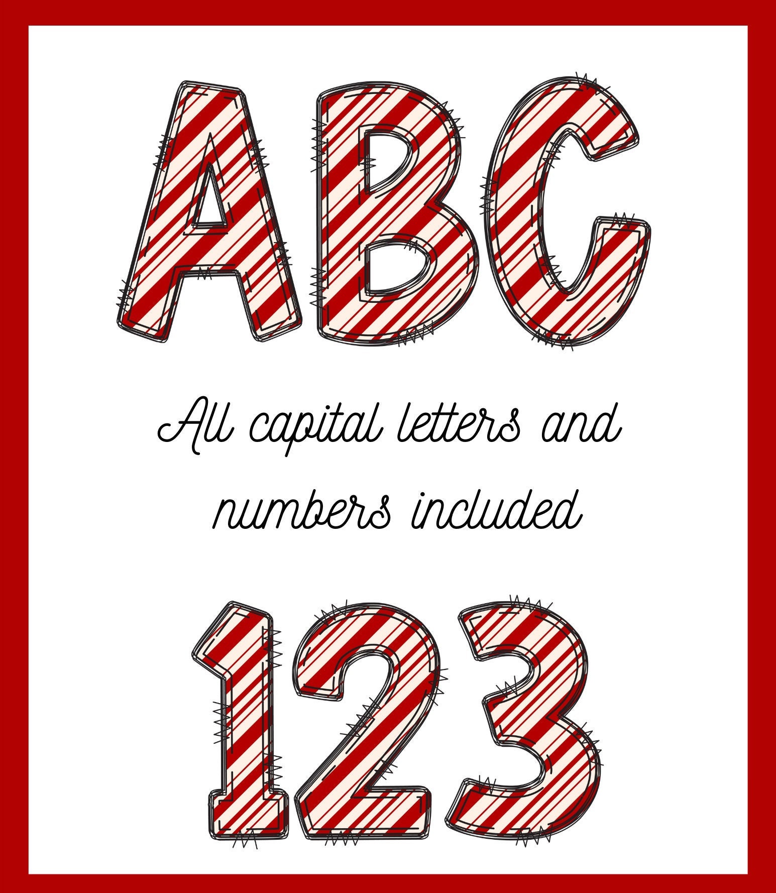 192 Letters Christmas Doodle Letters With Clip Art PNG Files, Doodle Alpha Bundle ...