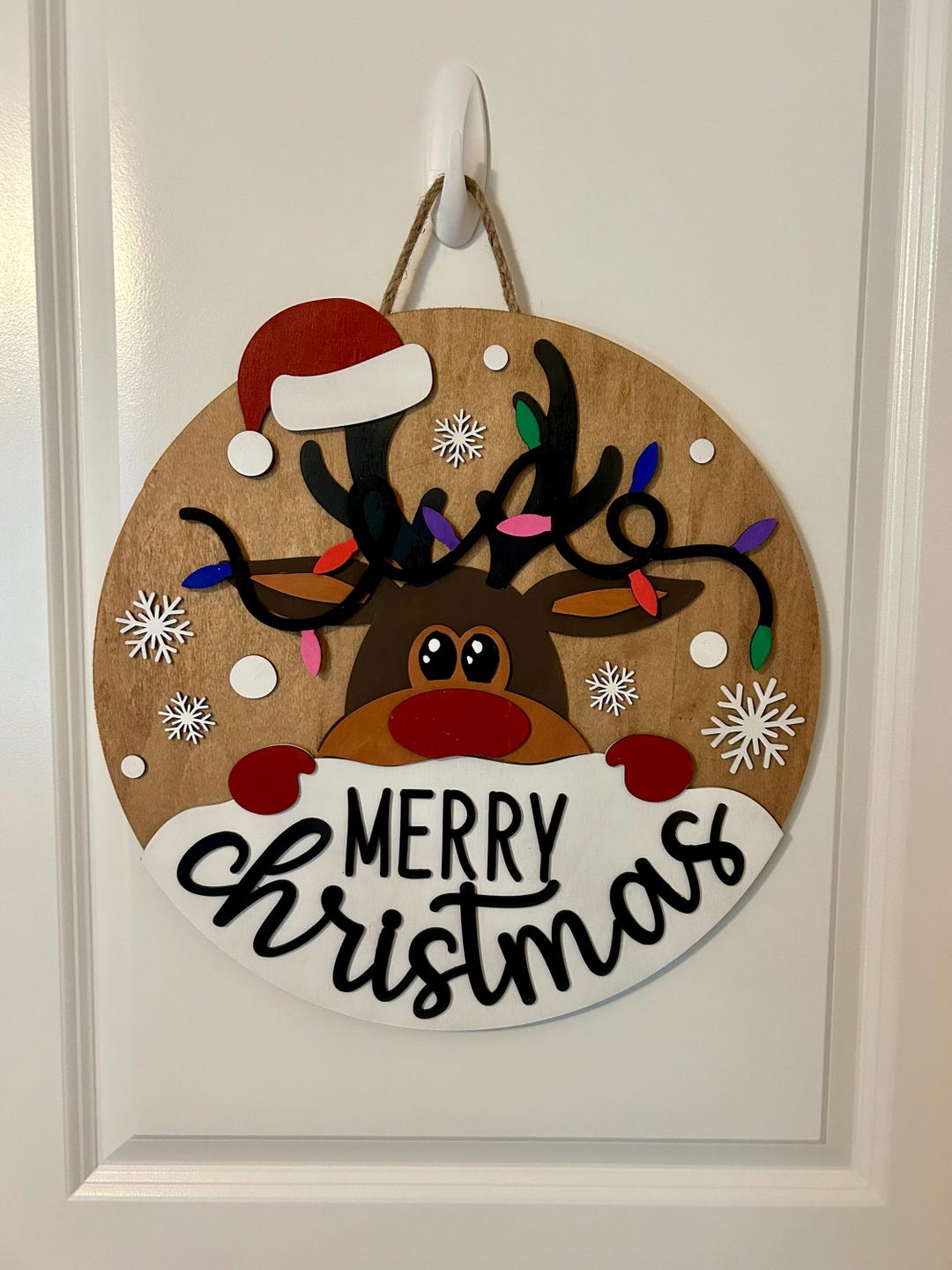 Merry Christmas Rudolph Front Door Hanger, Christmas Decor, Christmas ...