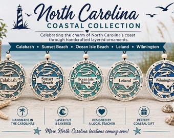 North Carolina Beach Ornament | Ocean Isle, Sunset Beach, Wilmington, Calabash, Leland Ornament | Handmade Wooden Coastal Christmas Ornament