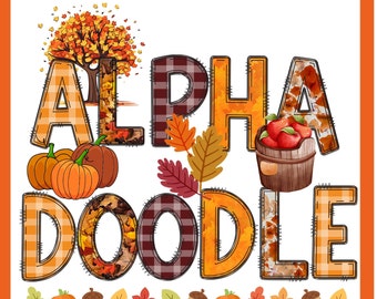 Fall Doodle letters with Clip Art PNG Files, Doodle Alpha Bundle, Make your own Name, Fall Alphabet Doodle Set  with Clipart PNG