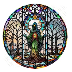 Faux Stained Glass Pumpkins Scary Ghost Graveyard Happy Halloween Spooky Wreath Sign Metal Wreath Sign