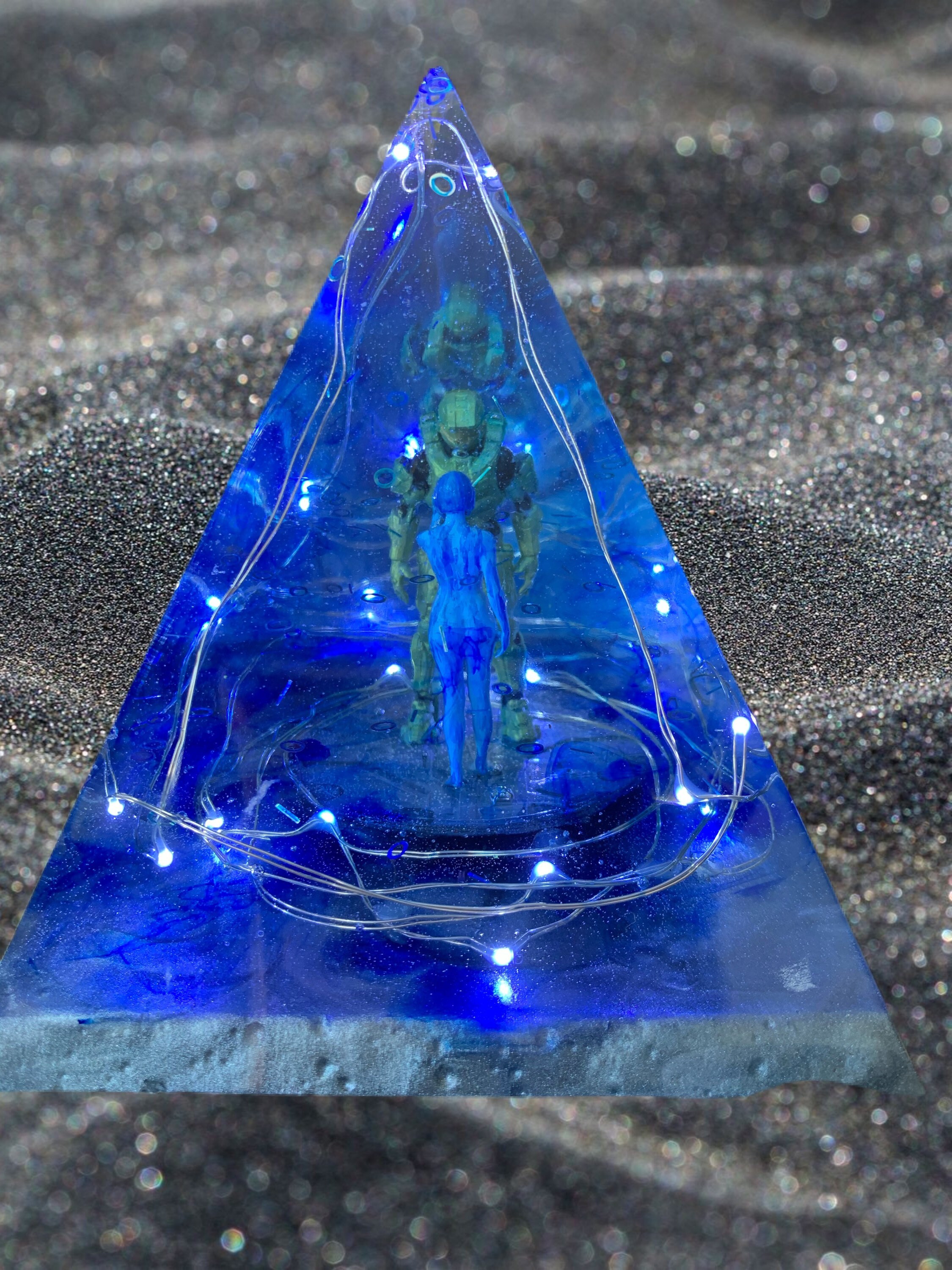 Halocron Halo resin pyramid master Chief Cortana led lights Etsy