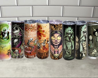 Vaso de acero inoxidable de Halloween con sublimación de pesadilla Jack Sally, regalo único personalizado hecho a mano