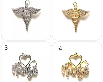 Nurse Charms – Rhinestone Medical Caduceus and Heart Designs (Gold & Silver Options)