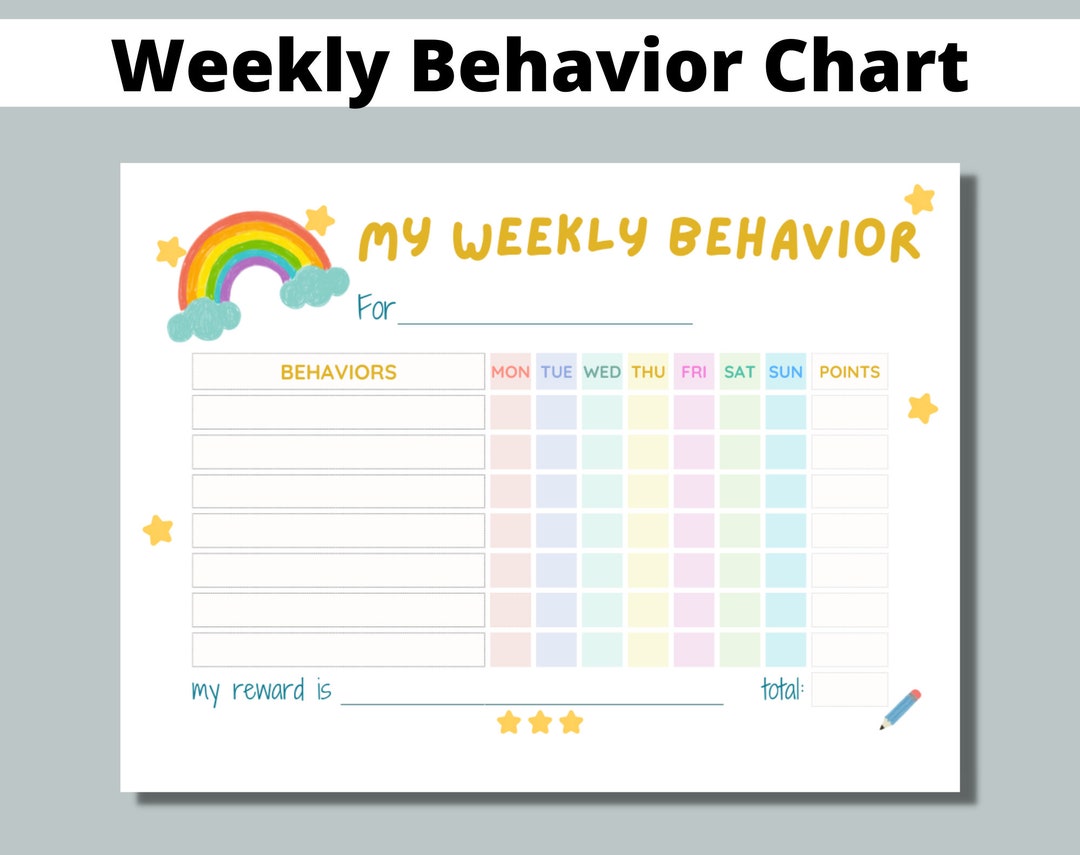 Weekly Behavior Chart Printable For Kids Students Classroom