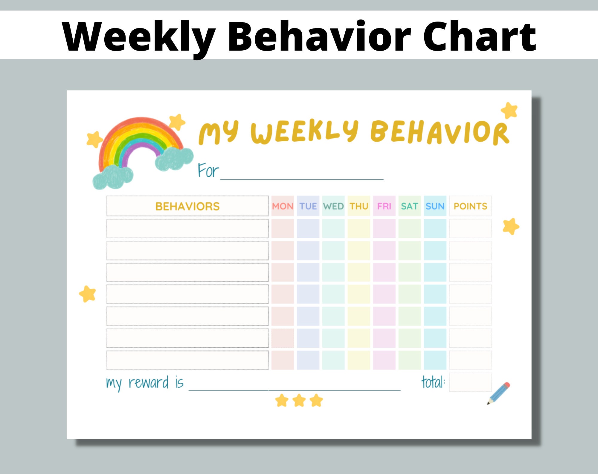 Weekly Behavior Chart Printable For Kids Students Classroom