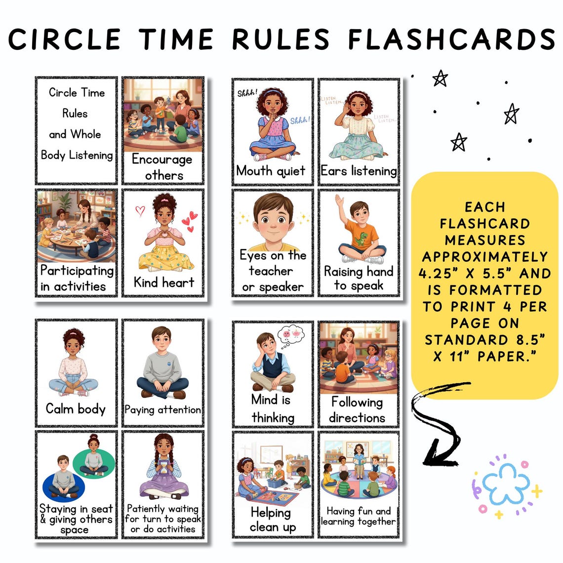 Classroom Circle Time Rules Visuals and Rules | Whole Body Listening ...