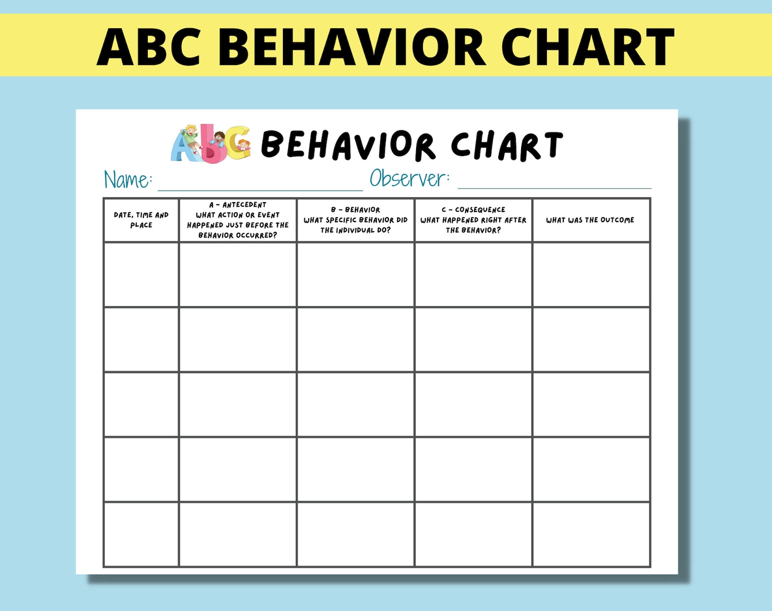 ABC Behavior Chart Printable for Kids, Parents, Classroom, ABC Behavior ABC Behavior Chart Printable for Kids, Parents, Classroom, ABC Behavior