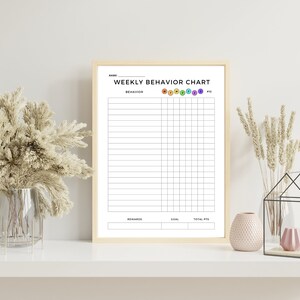 Weekly Behavior Chart Printable for Kids, Students, Classroom ...