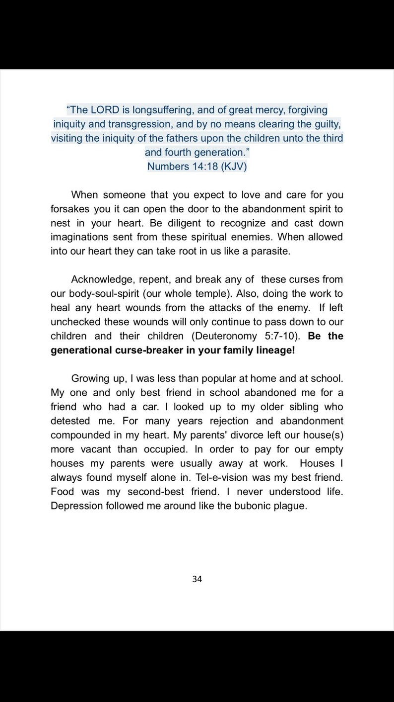 May include: A page of text from a book with the title "The LORD is longsuffering, and of great mercy, forgiving iniquity and transgression..." The text is in black font on a white background. The number 34 is at the bottom.