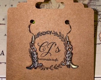 Cowboy boot and hat silver earrings