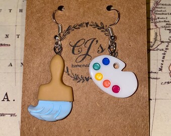 Paintbrush and pallet earrings