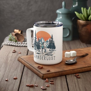 Wanderlust Insulated Coffee Mug, 10oz camping gift girl boy gift