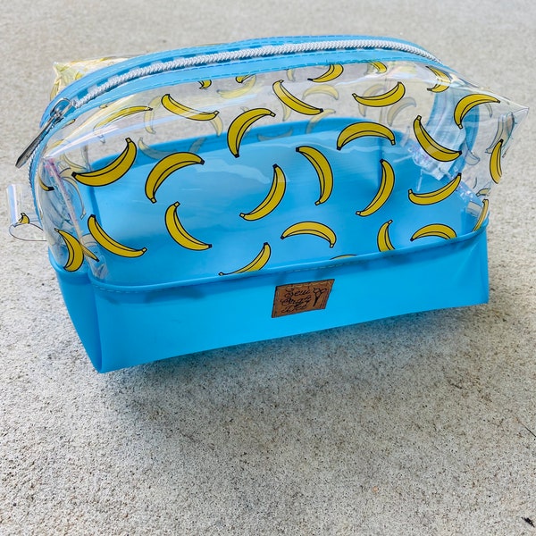 Clear Bananas Boxy Bag | Toiletry Bag | Makeup Pouch | Travel Pouch | See Through | Vinyl Bag | Cosmetic Dopp kit | Two Toned Clear Bag