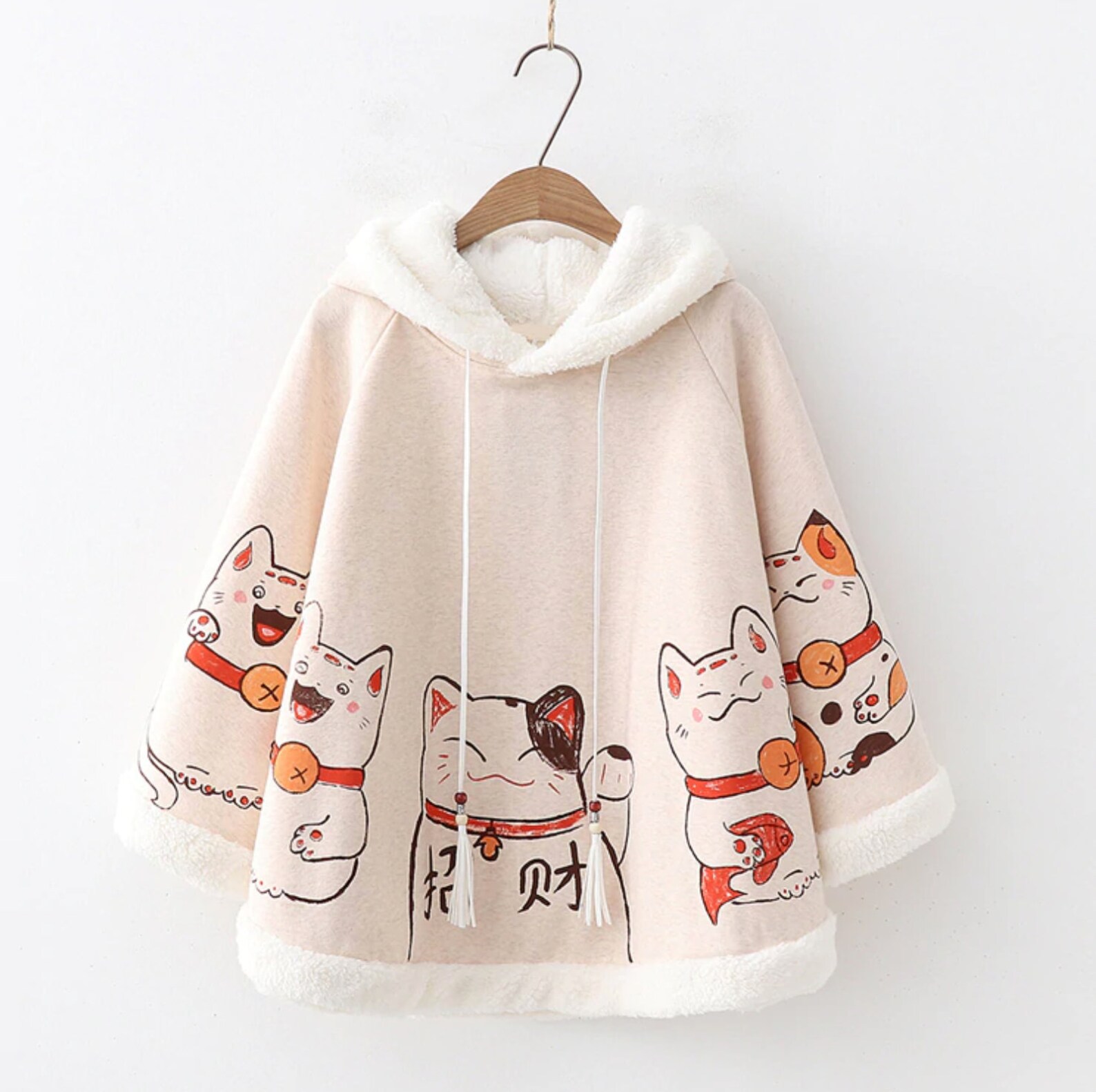 Harajuku Neko Cat Cape Poncho Oversize Cat Ears Hoodie Cream Etsy