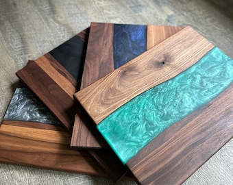Reversible Epoxy Resin River Serving Tray and Cutting Board - 12" x 16" - Walnut - Made in USA